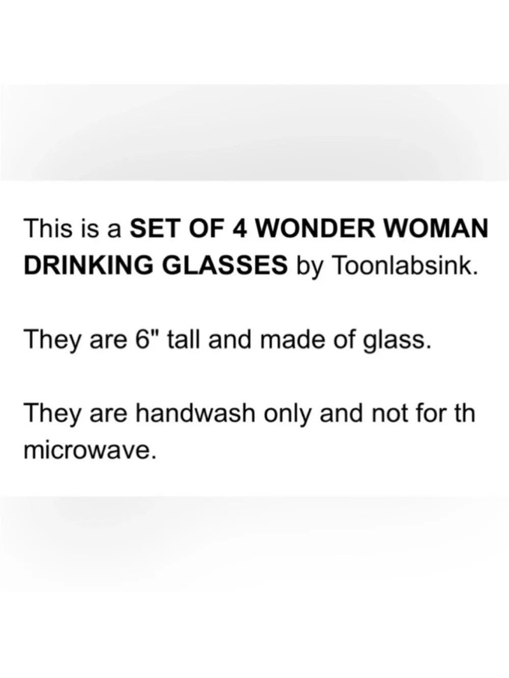 DC Comics WONDER WOMAN SET of 4 Drinking Glasses Toonlabsink Graphic Tumblers